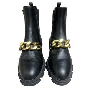Michael Kors Black and Gold Chelsea Booties with Chain Accent